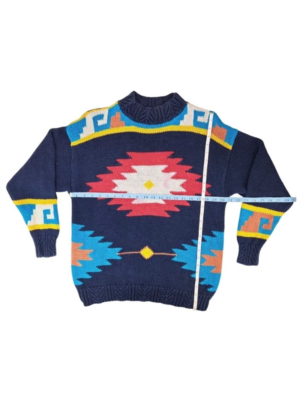 Vintage Sakura Sport Sweater Geometric Aztec Southwest Knit Blue Women's Large - Picture 7 of 8